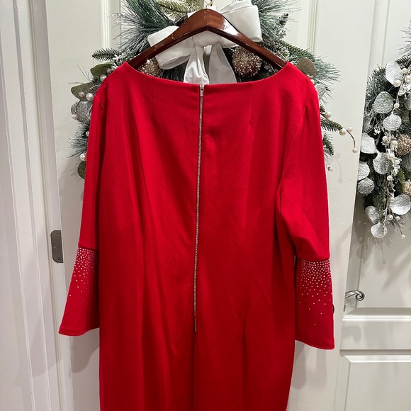 Calvin Klein Woman’s 20 W Red Dress with Embellished Bell Sleeves - Picture 2 of 6